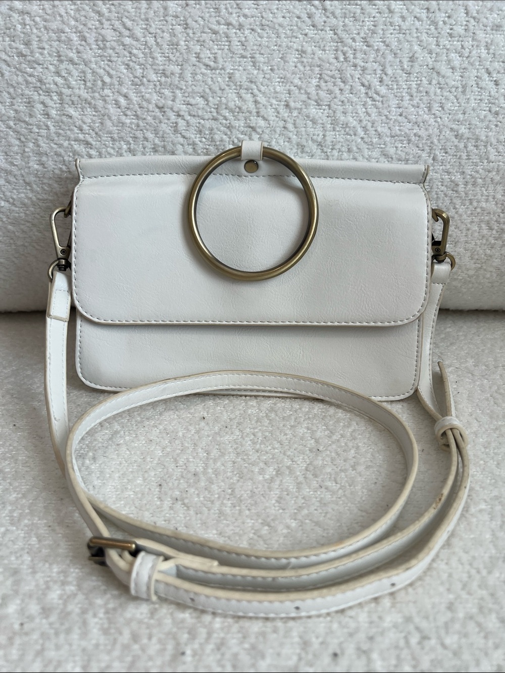 Joy Susan White Crossbody Bag with Gold Ring Accent